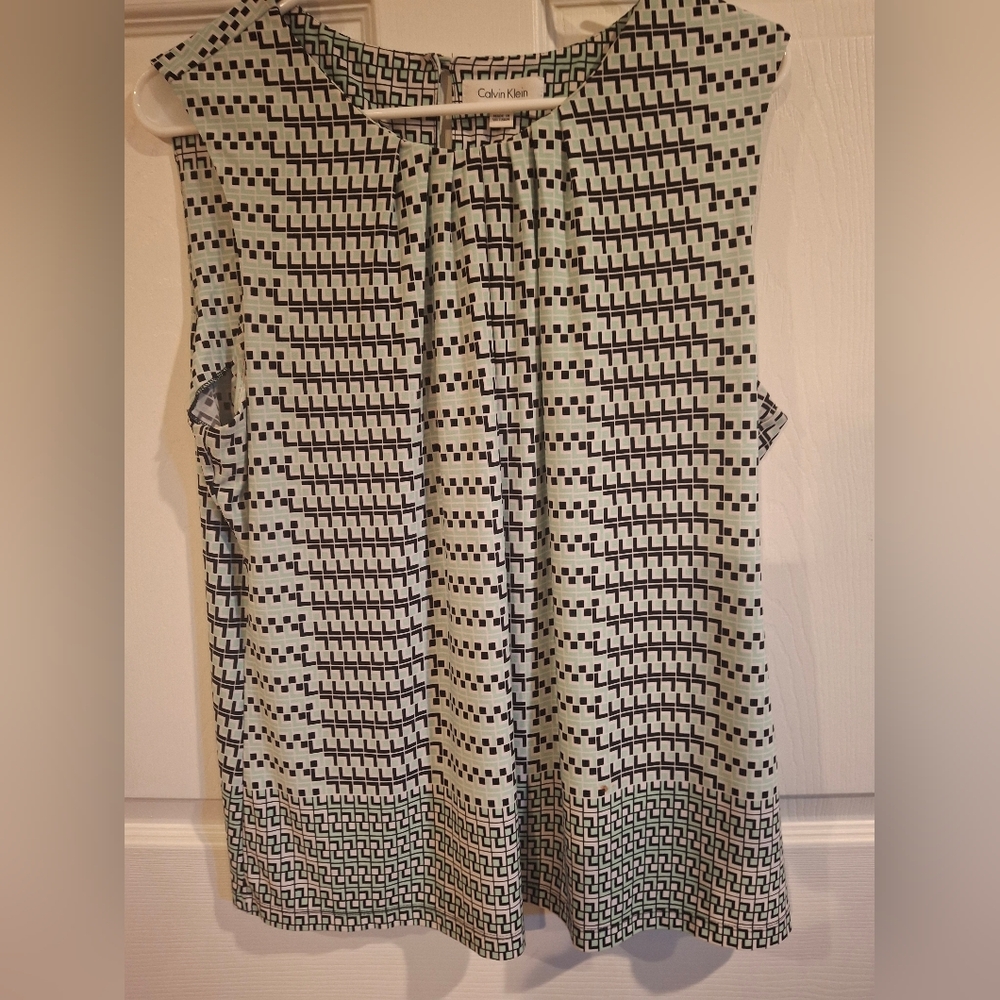Calvin Klein Geometric Mint Green, Black and White Blouse XL